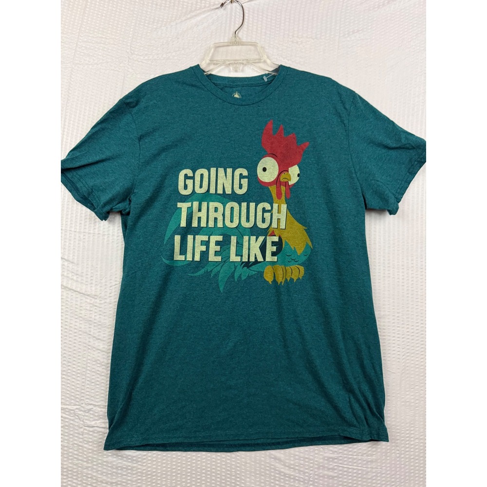 Disney Moana Hei Hei Going Through Life Like Graphic Tee Teal Green Mens L